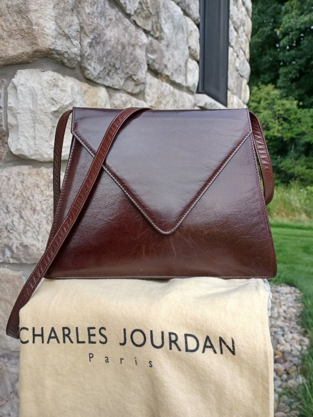 Vintage Charles Jourdan Cross-Body Bag Brown Leather Shoulder Handbag 1970/80s - Picture 1 of 14